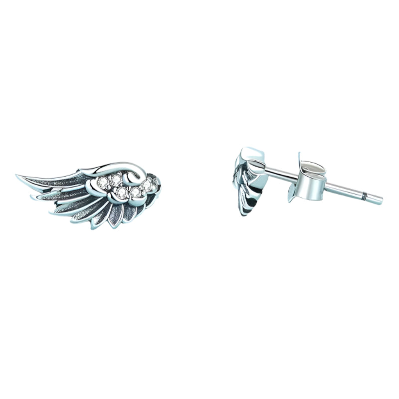 925 Sterling Silver Hip Hop Vintage Couples Creative Angel Wings Stud Earrings Women Punk CZ Studs Birthday Jewelry Gift