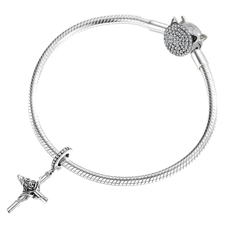 925 Sterling Silver Dark Style Rose Vines Cross Charm Charm Beads Fit Original Bracelet DIY Jewelry CTC526