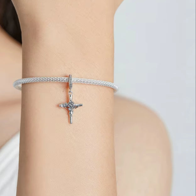 925 Sterling Silver Dark Style Rose Vines Cross Charm Charm Beads Fit Original Bracelet DIY Jewelry CTC526