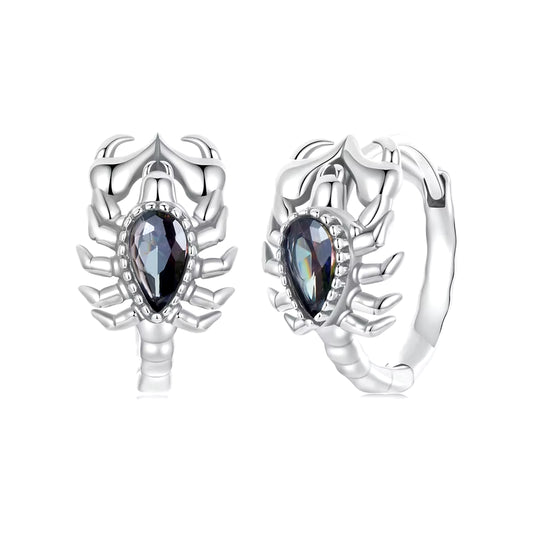 925 Sterling Silver Punk Retro Scorpion Hoop Earrings for Women Desert Animal Rainbow Mystic Crystal Earring Girl Hip Hop
