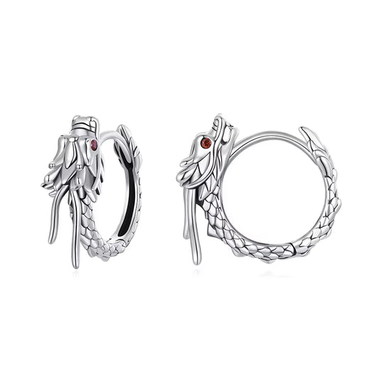 Vintage 925 Sterling Silver Dragon Hoop Earrings for Women Lucky Gothic Animal Dragon Ear Clips Party Punk Hiphop Gift