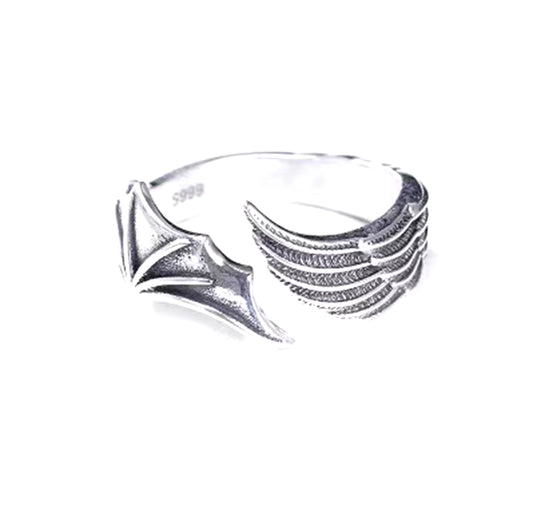 2Pcs/Pack Vintage Angel Wing Demon Eye Hip Hop Adjustable Couples Rings for Men Women Retro Silver Color Jewelry New