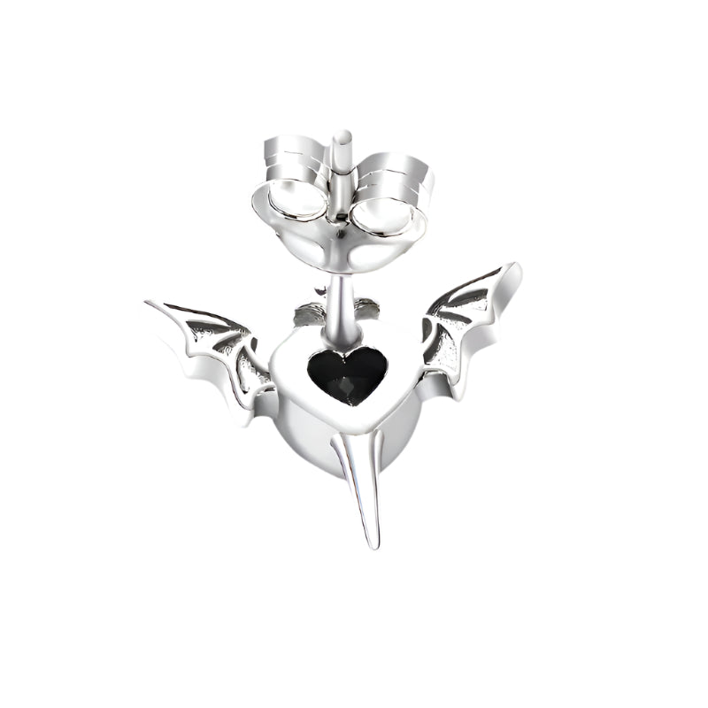100% 925 Sterling Silver Heart Wings Stud Earrings Punk Goth Red Black Zircon Earrings for Women Fine S925 Jewelry Gifts