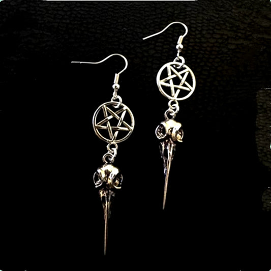 2022New Bird Skull Earrings Witch Jewelry Gothic Earrings Pentagram Crow Skull Gothic Pagan Earrings Gift Wiccan