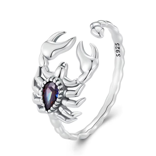 925 Sterling Silver Retro Scorpion Rings Women Creative Desert Animal Rainbow Mystic Crystal Punk Ring Girl Hip Hop Gift