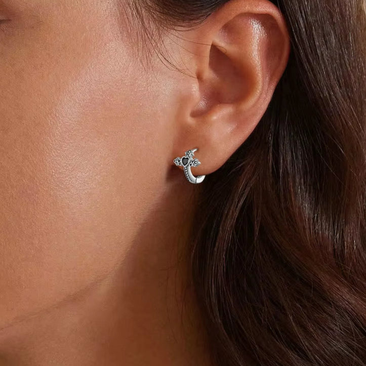 Vintage 925 Sterling Silver Black Zircon Cross Hoop Earrings Women Retro Punk Cross Ear Buckle Hip Hop Jewelry Lucky Gift