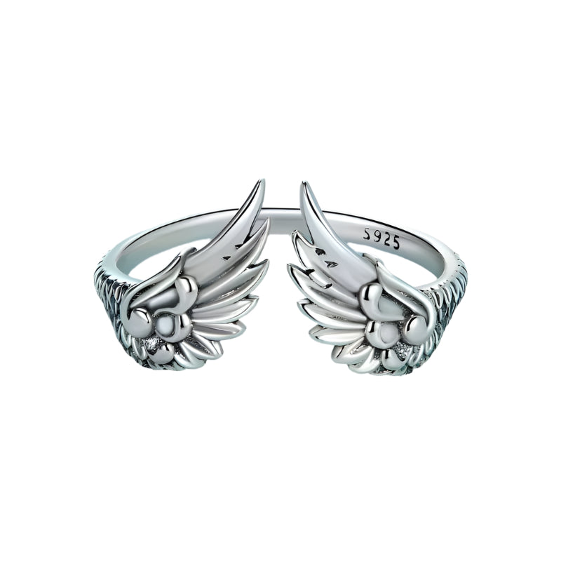 Real 925 Sterling Silver Hip Hop Vintage Couples Creative Wings Open Rings for Women Punk Ring Party Jewelry Birthday Gift