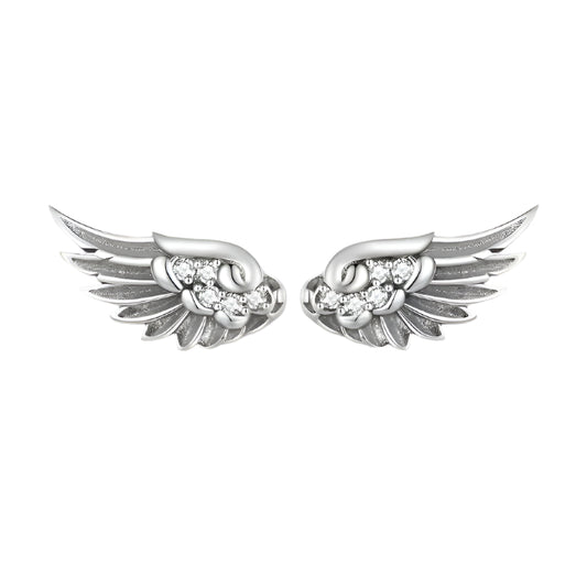 925 Sterling Silver Hip Hop Vintage Couples Creative Angel Wings Stud Earrings Women Punk CZ Studs Birthday Jewelry Gift
