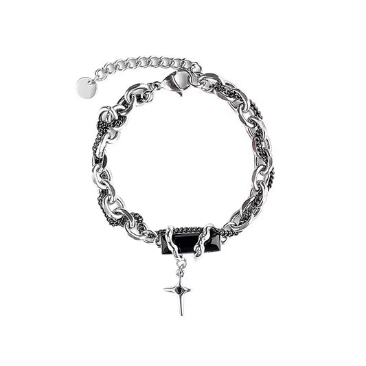2024 Retro Black Zircon Star Bracelet for Women Men Trend Titanium Steel Punk Chain Unisex Jewelry New Couple Accessories