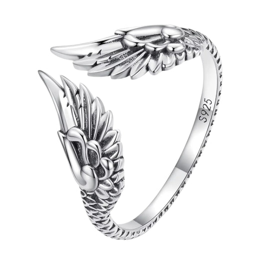 Real 925 Sterling Silver Hip Hop Vintage Couples Creative Wings Open Rings for Women Punk Ring Party Jewelry Birthday Gift