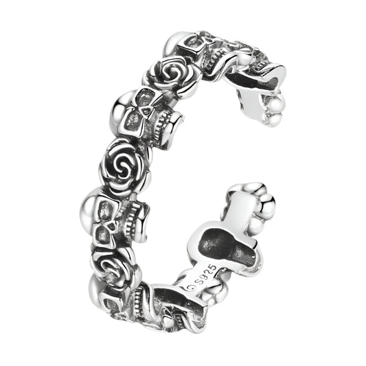 Adjustable Authentic Dark Style Rose Skull Bones Open Size Rings for Women Female Original Jewelry CTR218