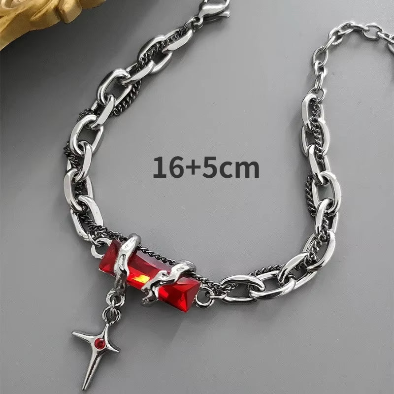 2024 Retro Black Zircon Star Bracelet for Women Men Trend Titanium Steel Punk Chain Unisex Jewelry New Couple Accessories