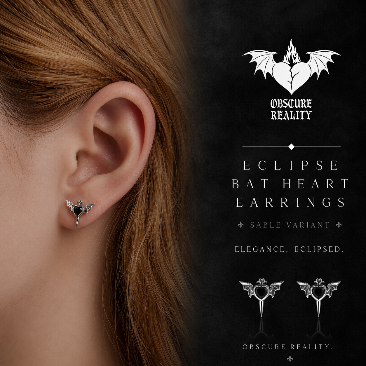 Eclipse Bat Heart Earrings