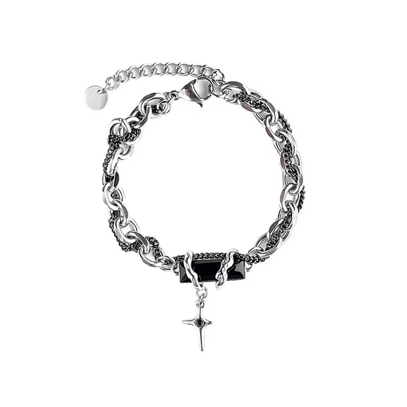 2024 Retro Black Zircon Star Bracelet for Women Men Trend Titanium Steel Punk Chain Unisex Jewelry New Couple Accessories