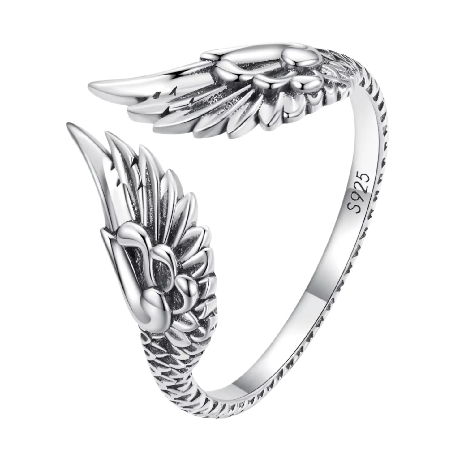 Real 925 Sterling Silver Hip Hop Vintage Couples Creative Wings Open Rings for Women Punk Ring Party Jewelry Birthday Gift